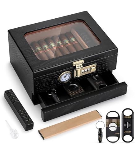 ヒュミドール　葉巻ケース　最高級！ ヒュミドール 木目調 シガーケース 葉巻保管庫＆保湿器 レッド